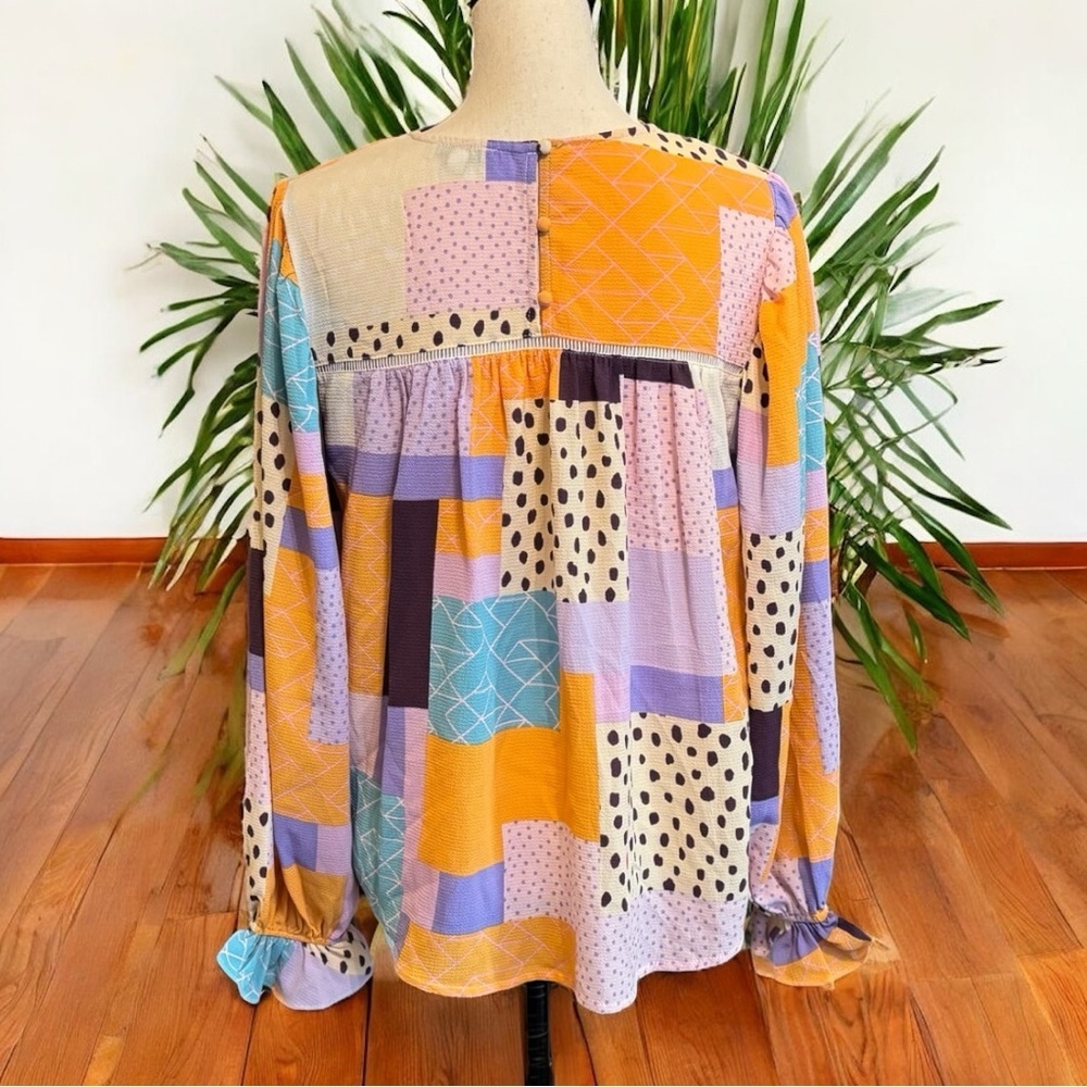 Fate Patchwork Long Sleeve Blouse - Size Small - image 3